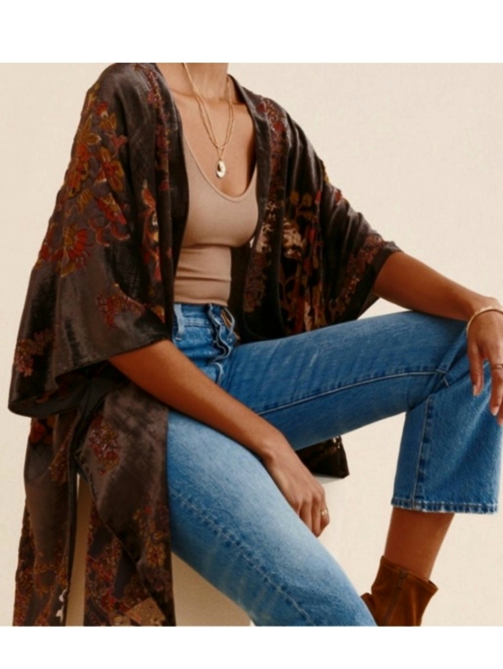 Anthropologie SAACHI Velvet Muse Burnout Ruana Kimono In Gunmetal